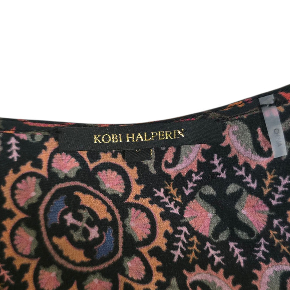 Kobi Halperin Silk Blouse Size Small Boho Print Black Red Top Abstract - Picture 5 of 9
